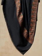 Elegant Shawl Wool Blend with Jamawaar Pattern in Black