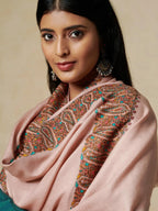 Elegant Shawl Wool Blend with Jamawaar Pattern in Peach