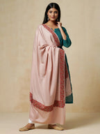 Elegant Shawl Wool Blend with Jamawaar Pattern in Peach