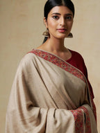 Classic Shawl Wool Blend with Jamawaar Pattern in Beige