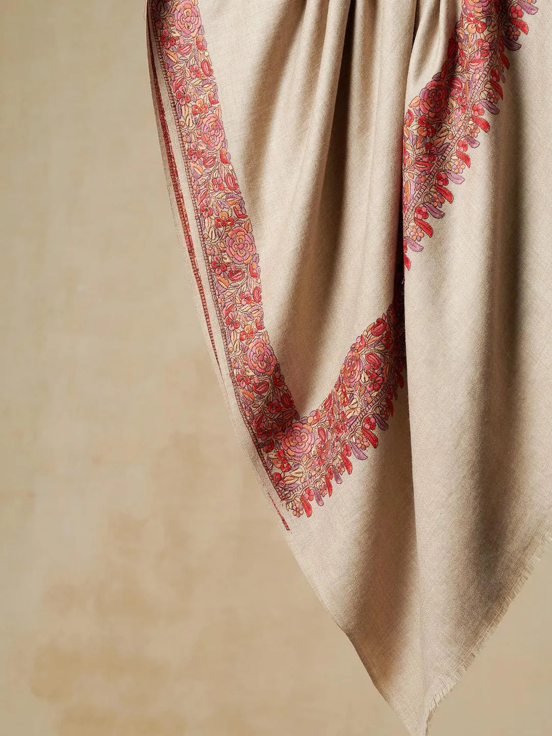 Classic Shawl Wool Blend with Jamawaar Pattern in Beige