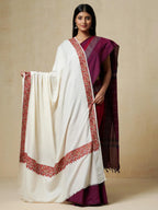 Elegant Shawl Wool Blend with Jamawaar Pattern in White