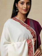 Elegant Shawl Wool Blend with Jamawaar Pattern in White