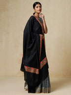 Elegant Shawl Wool Blend with Jamawaar Pattern in Black