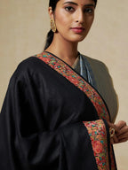 Elegant Shawl Wool Blend with Jamawaar Pattern in Black