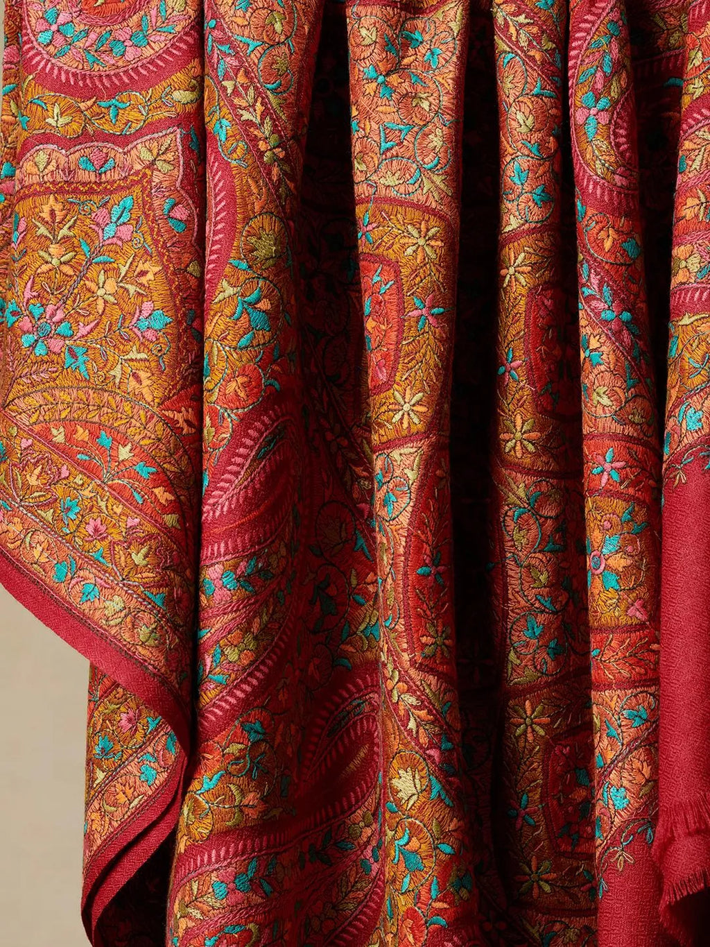 Elegant Shawl Wool Blend with Jamawaar Pattern in Red