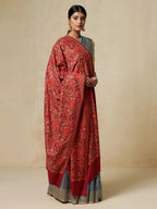 Classic Shawl Wool Blend with Jamawaar Pattern in Deep Red