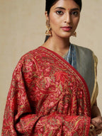 Classic Shawl Wool Blend with Jamawaar Pattern in Deep Red