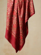 Classic Shawl Wool Blend with Jamawaar Pattern in Deep Red
