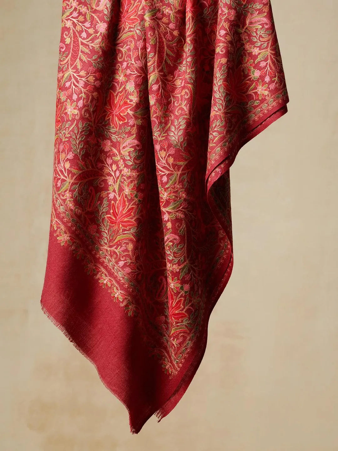 Classic Shawl Wool Blend with Jamawaar Pattern in Deep Red