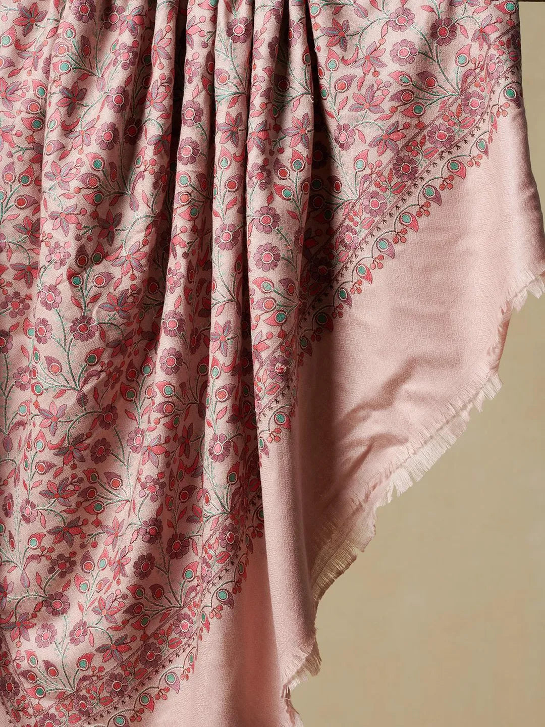 Classic Shawl Wool Blend with Jamawaar Pattern in Peach