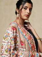 Elegant Shawl Wool Blend with Aari Embroidery Pattern in Beige