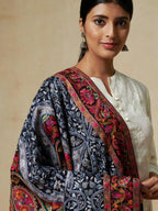 Elegant Shawl Wool Blend with Aari Embroidery Pattern in Black (Multi Colour)