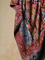 Elegant Shawl Wool Blend with Aari Embroidery Pattern in Black (Multi Colour)