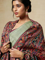 Elegant Shawl Wool Blend with Aari Embroidery Pattern in Multi Colour