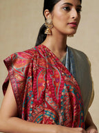 Classic Shawl Wool Blend with Aari Embroidery Pattern in Rich Red