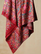 Classic Shawl Wool Blend with Aari Embroidery Pattern in Rich Red