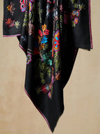 Classic Shawl Wool Blend with Aari Embroidery Pattern in Black