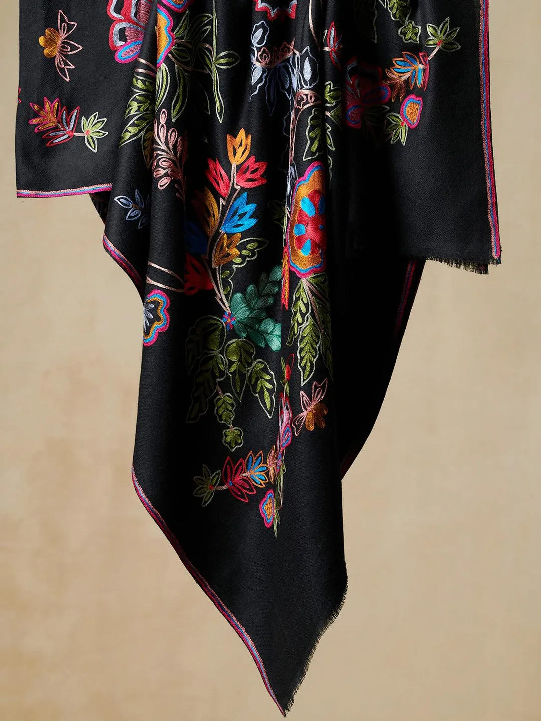 Classic Shawl Wool Blend with Aari Embroidery Pattern in Black