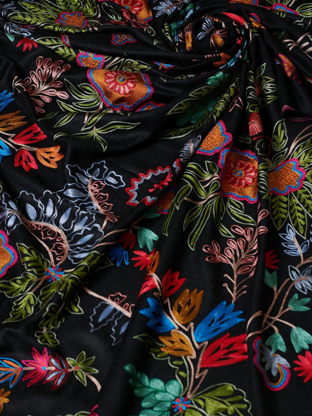 Classic Shawl Wool Blend with Aari Embroidery Pattern in Black