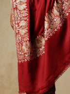Elegant Shawl Wool Blend with Aari Embroidery Pattern in Ruby Red