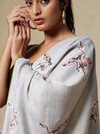 Chic Stole Wool Blend with Aari Embroidery Pattern in White