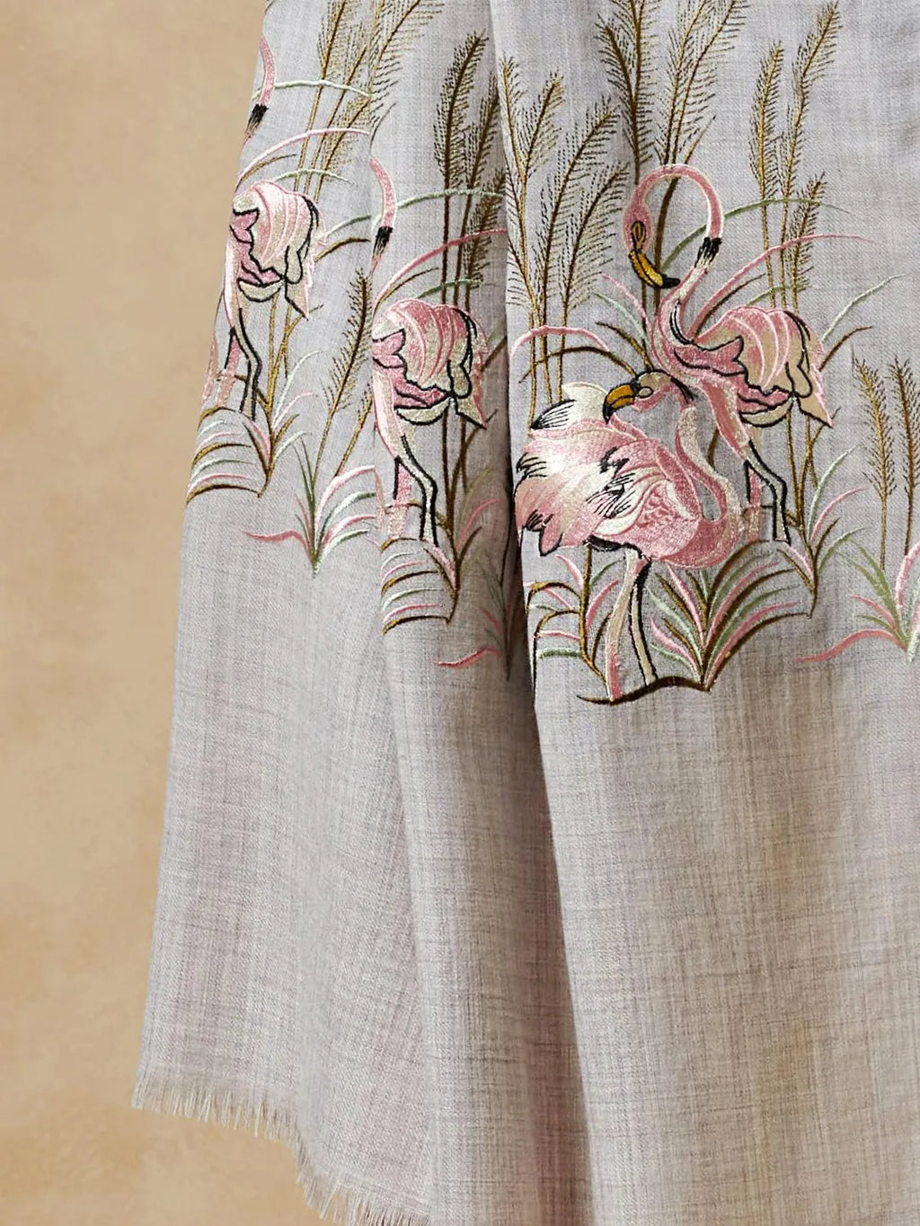 Chic Stole Wool Blend with Aari Embroidery Pattern in White