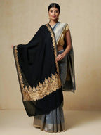 Chic Stole Wool Blend with Aari Embroidery Pattern in Black