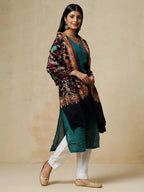 Elegant Stole Wool Blend with Aari Embroidery Pattern in Black