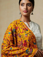 Chic Stole Wool Blend with Aari Embroidery Pattern in Mustard Yellow