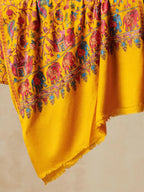 Chic Stole Wool Blend with Aari Embroidery Pattern in Mustard Yellow