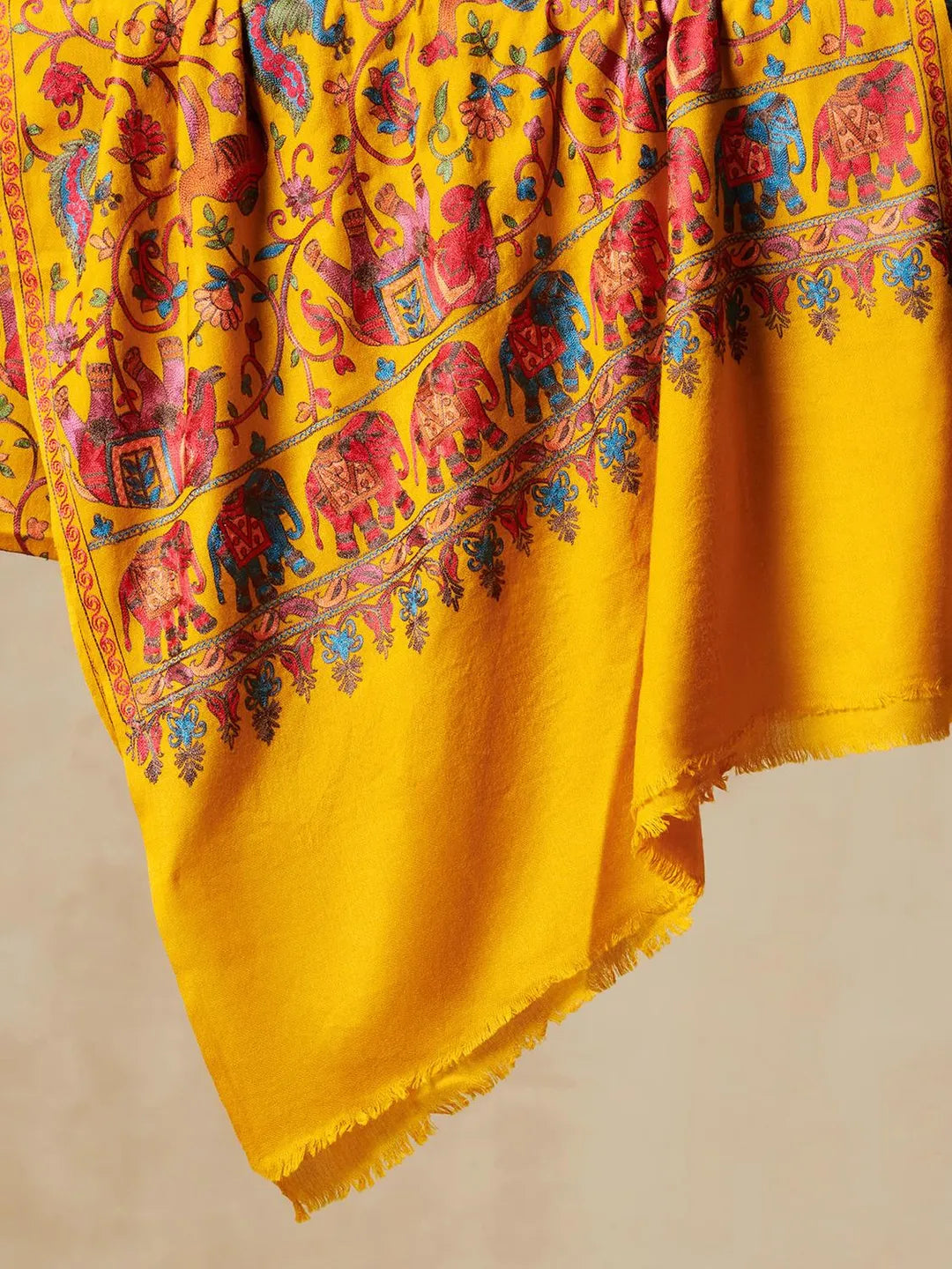 Chic Stole Wool Blend with Aari Embroidery Pattern in Mustard Yellow