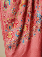 Chic Stole Wool Blend with Aari Embroidery Pattern in Pink