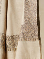 Elegant Stole Wool Blend with Aari Embroidery Pattern in Off- White