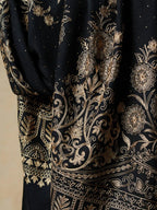 Chic Stole Wool Blend with Aari Embroidery Pattern in Black