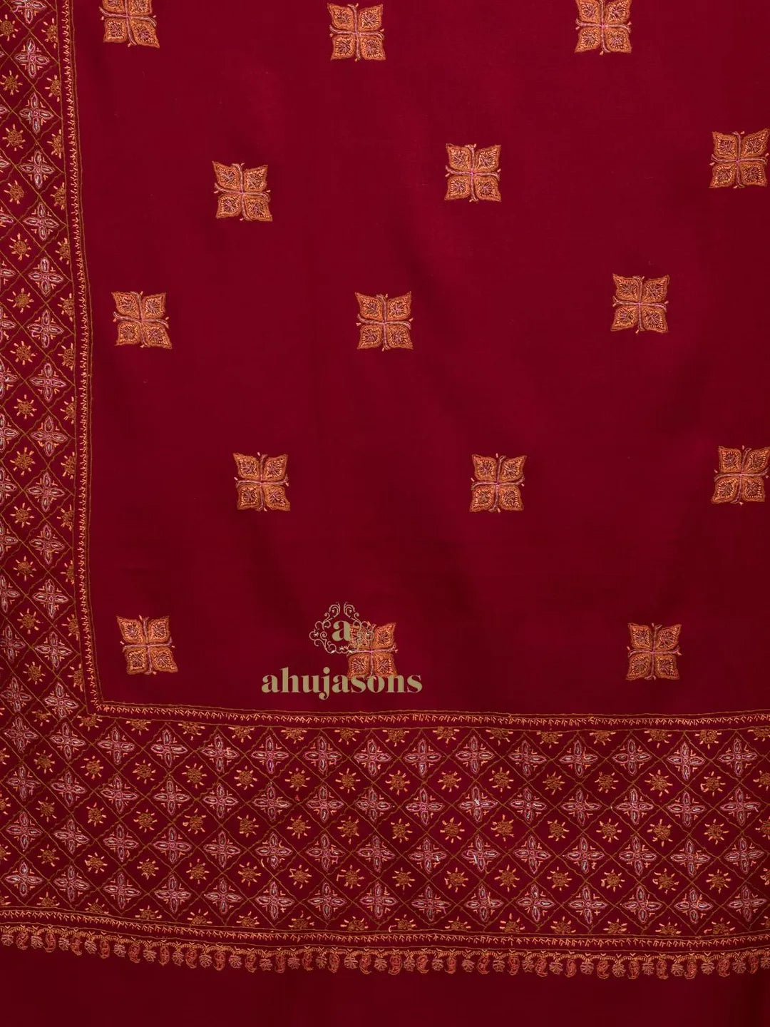 Elegant Cashmina Shawl with Fancy Border Pattern in Maroon