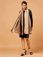 Elegant Stole Wool Blend with Dobby Pattern in Brown & Beige