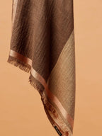 Elegant Stole Wool Blend with Dobby Pattern in Brown & Beige