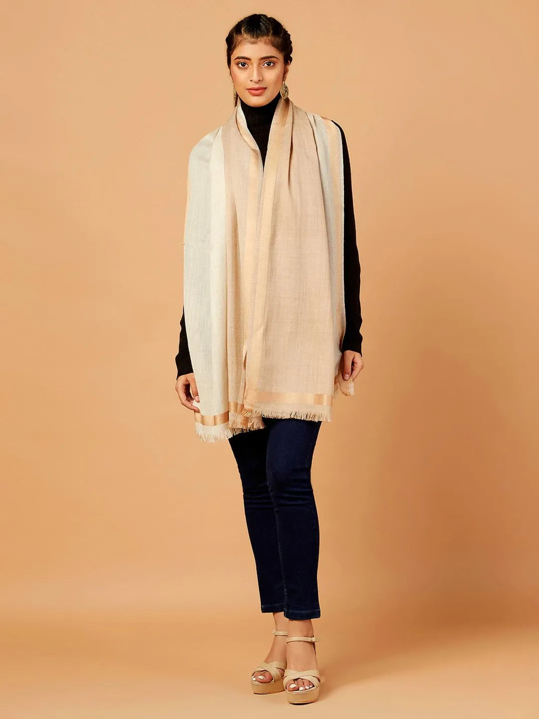 Chic Stole Wool Blend with Dobby Pattern in Multi