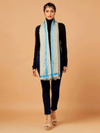 Elegant Stole Wool Blend with Dobby Pattern in Grey & Ivory