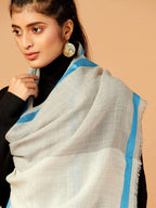 Elegant Stole Wool Blend with Dobby Pattern in Grey & Ivory