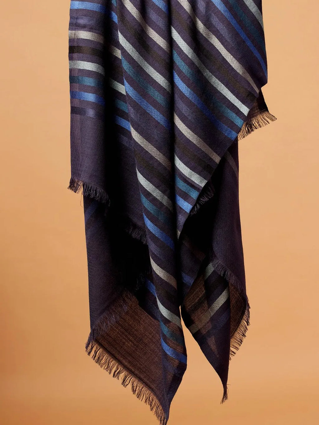 Elegant Stole Wool Blend with Dobby Pattern in Deep Indigo