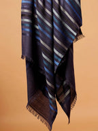 Elegant Stole Wool Blend with Dobby Pattern in Deep Indigo
