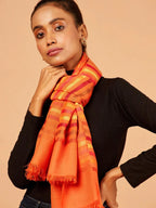 Elegant Stole Wool Blend with Dobby Pattern in Orange