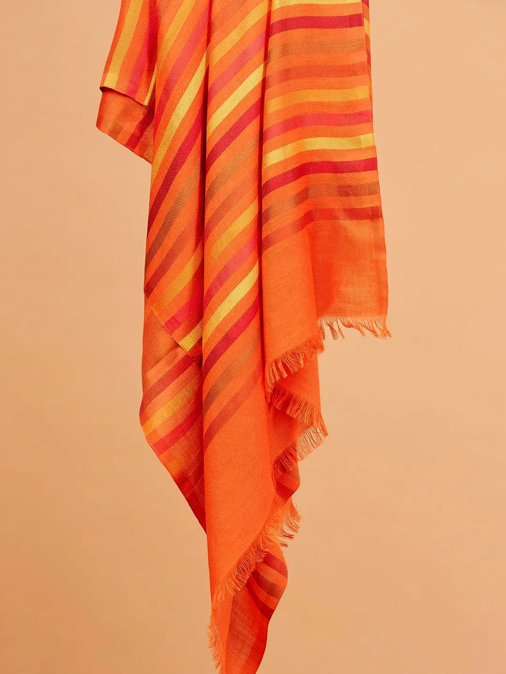 Elegant Stole Wool Blend with Dobby Pattern in Orange