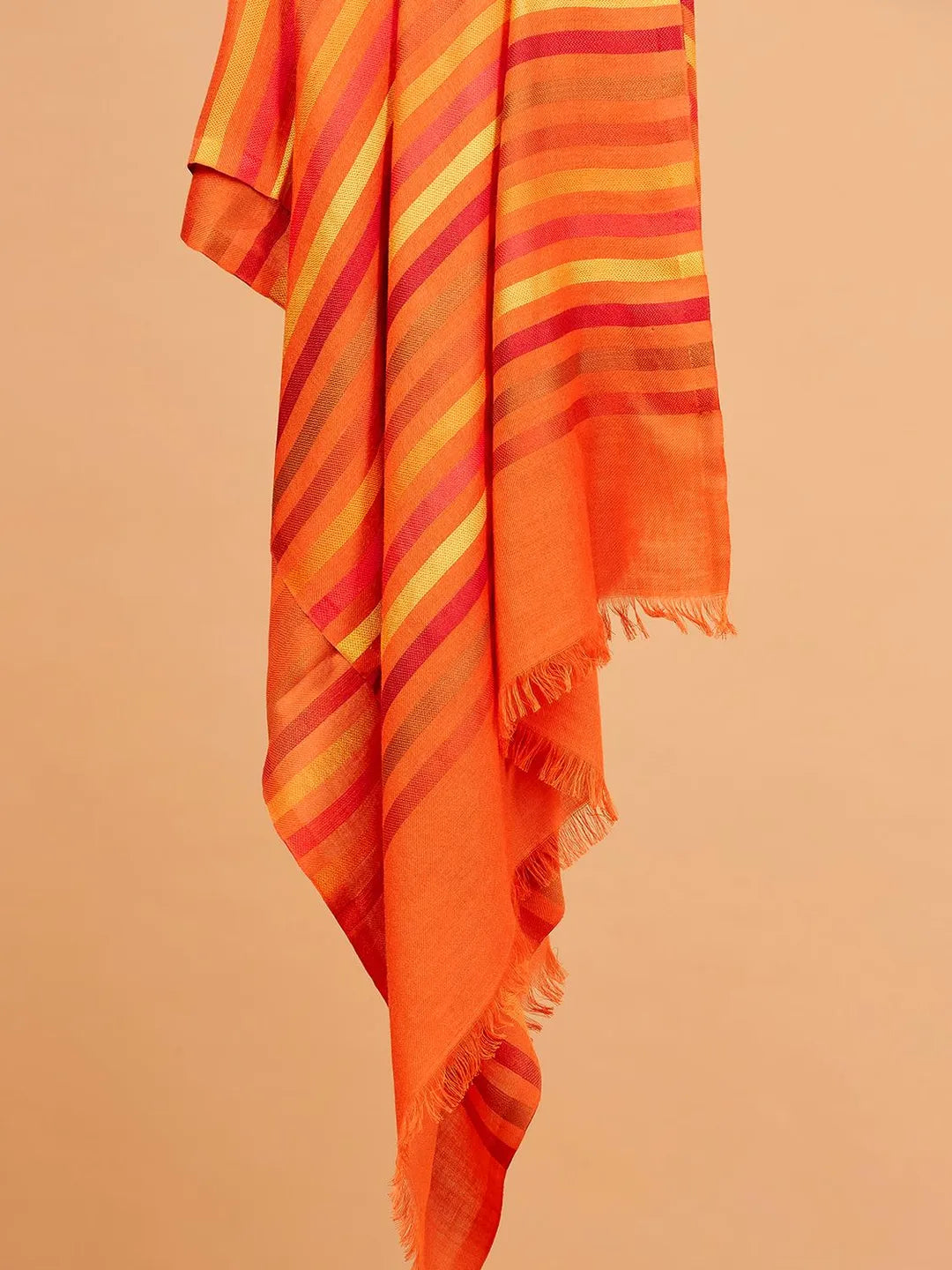 Elegant Stole Wool Blend with Dobby Pattern in Orange