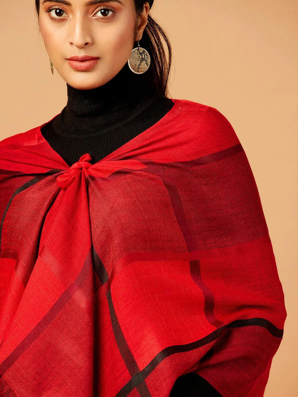 Elegant Stole with Dobby Pattern in Red