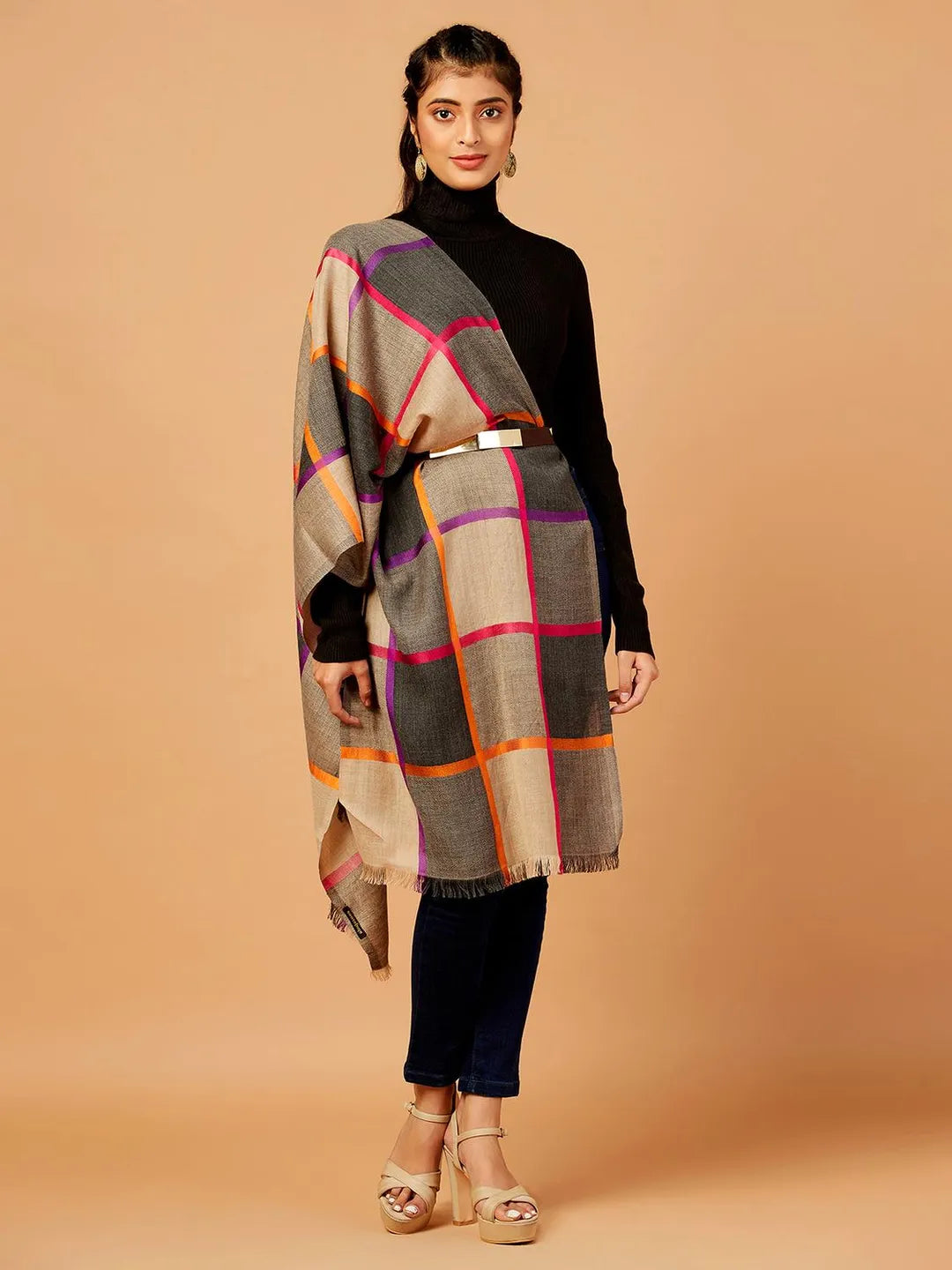 Chic Stole Wool Blend with Dobby Pattern in Multi