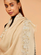 Chic Stole Wool Blend with Dobby Pattern in Beige