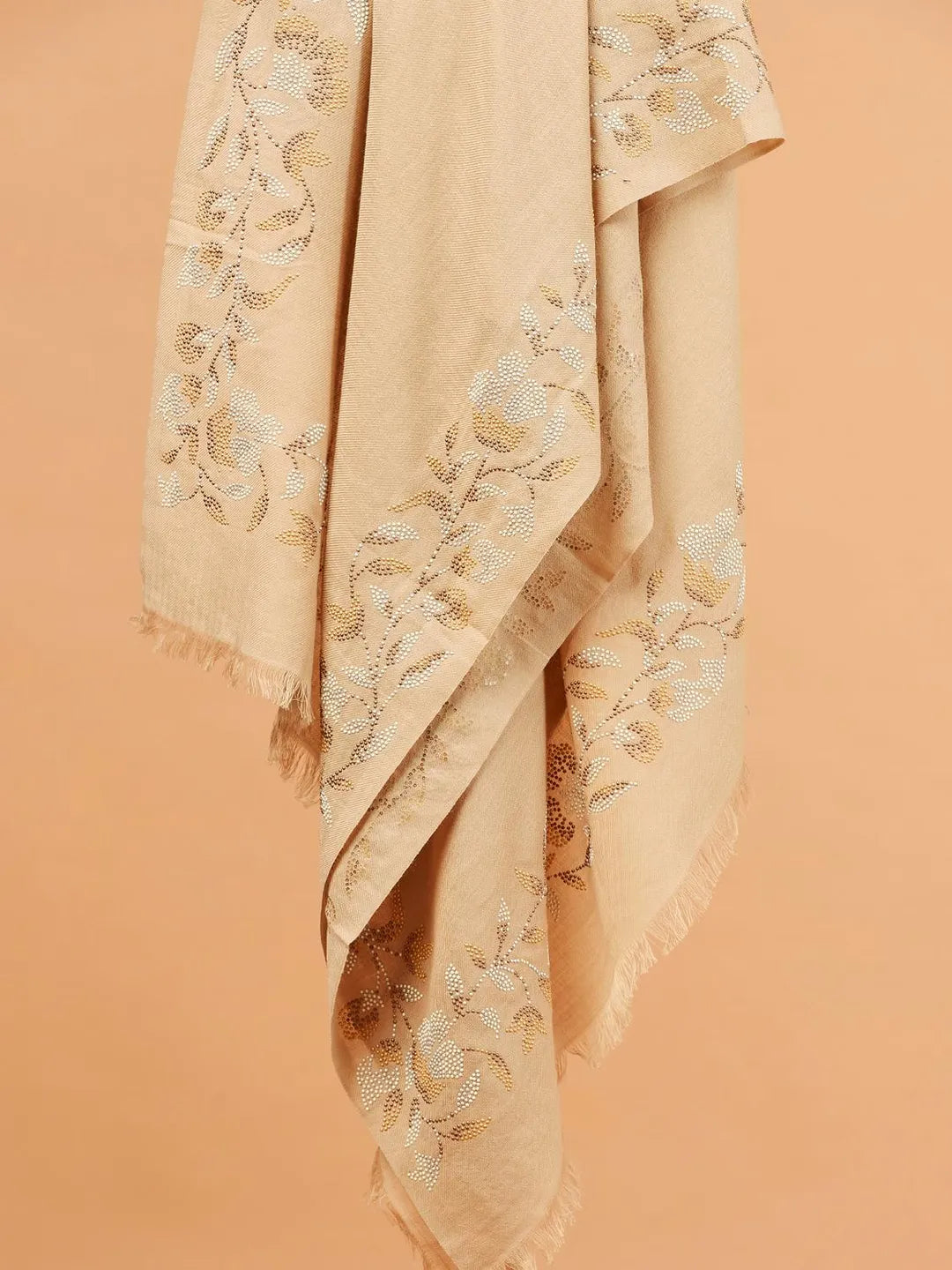 Chic Stole Wool Blend with Dobby Pattern in Beige